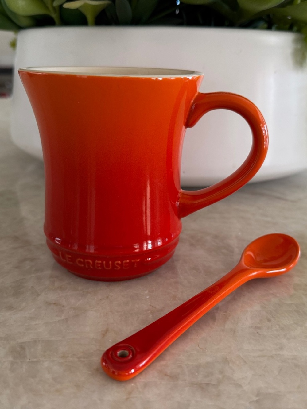 LeCreuset Carribean Tea Mug & Matching Spoon - Flame